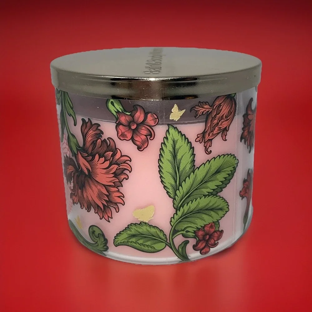 Bath & Body Works Flowerchild‎ 3 Wick Candle 14.5 Oz Large Floral Gold Butterfly